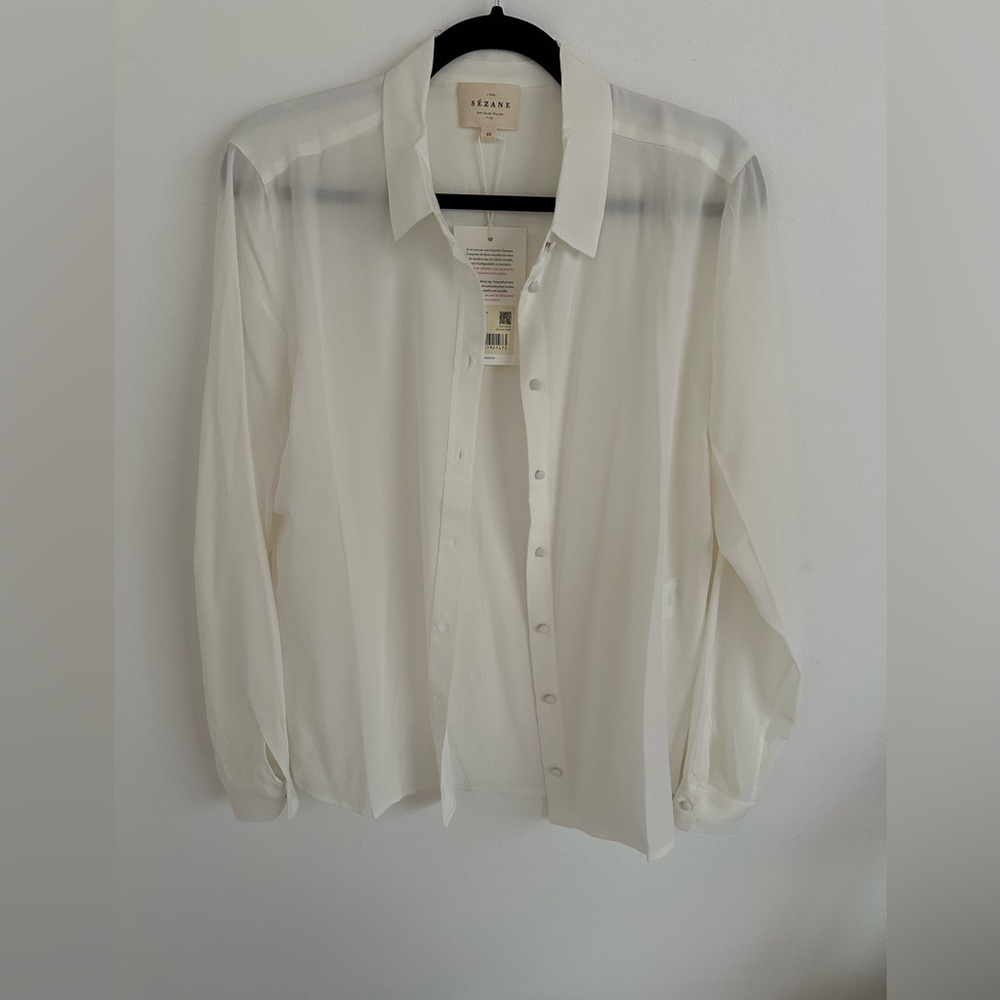 Sezane Ann Silk Shirt in Ecru
